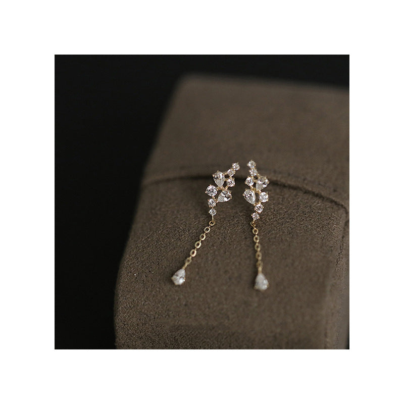 925 Silver Stud Earrings Simple Fashion Smart Water Drop Branches And Leaves