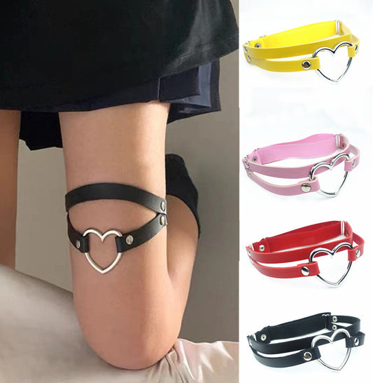 Punk Fashion Leather Double Row Double Line Leg Thinning Band