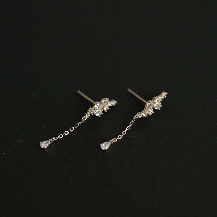 925 Silver Stud Earrings Simple Fashion Smart Water Drop Branches And Leaves